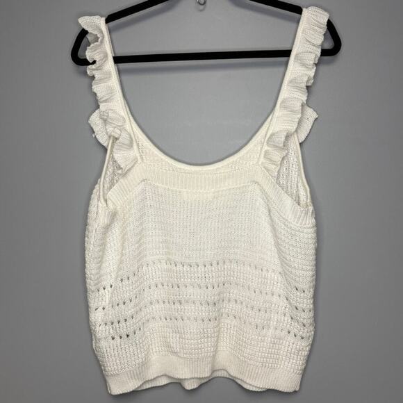 7 For All Mankind White Crocheted Boho Hippie Sleeveless Ruffle Top Sz XL - Picture 3 of 8